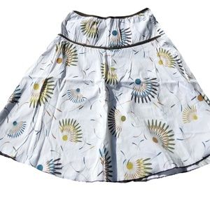 JKLA California Pleated Brown White Blue Printed Midi Skirt Size Medium